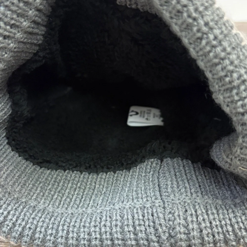 True Religion Sherpa Lined Knit Beanie Hat | Gray Cream Brown | Winter Cap